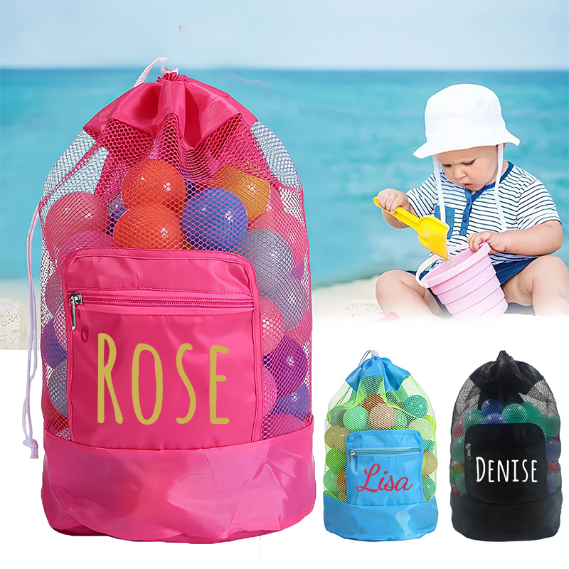 Personalized Portable Mesh Beach Foldable Drawstring Storage Bag | CWBeach95