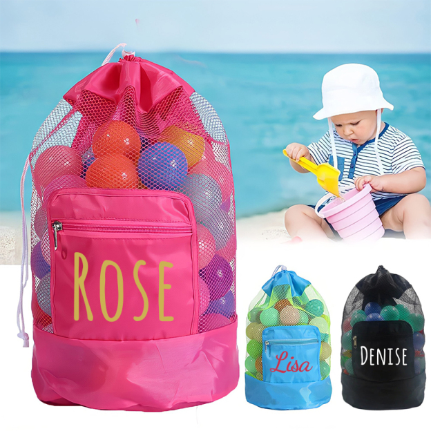 Personalized Portable Mesh Beach Foldable Drawstring Storage Bag | CWBeach95