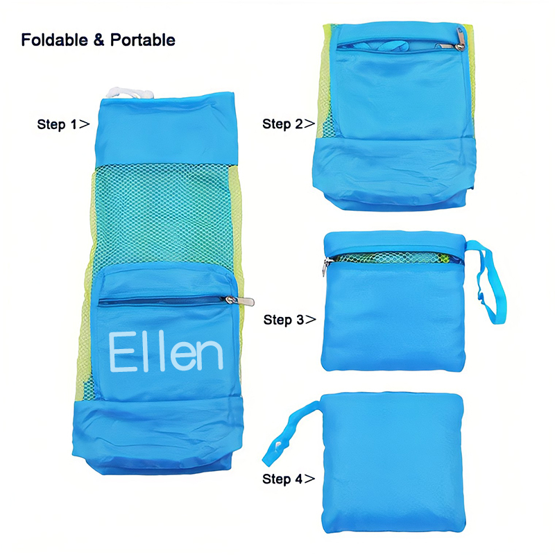 Personalized Portable Mesh Beach Foldable Drawstring Storage Bag | CWBeach95