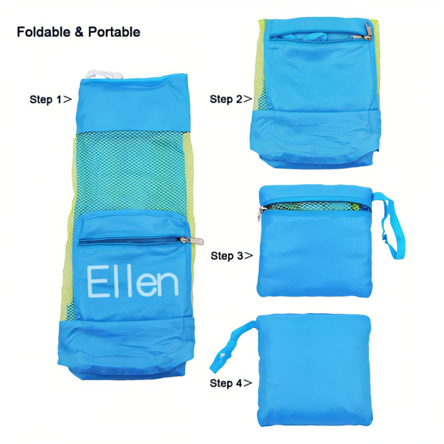 Personalized Portable Mesh Beach Foldable Drawstring Storage Bag | CWBeach95