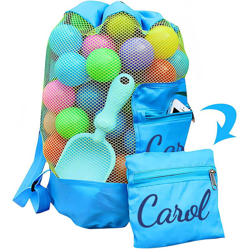 Personalized Portable Mesh Beach Foldable Drawstring Storage Bag | CWBeach95