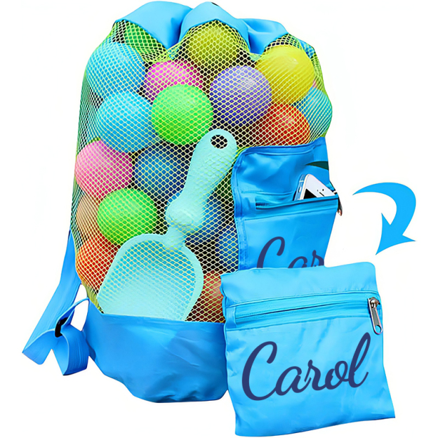 Personalized Portable Mesh Beach Foldable Drawstring Storage Bag | CWBeach95