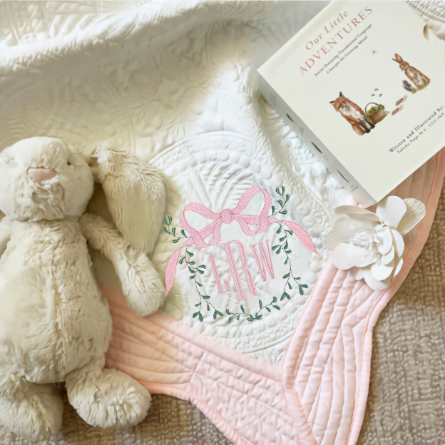 Personalized Embroidered Bow Monogram Knit Blanket for Comfort & Unique | CWBaby63