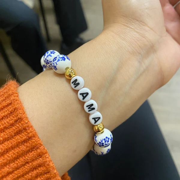 Personalized Bohemian Blue Porcelain Floral Bracelet | CWBeach185