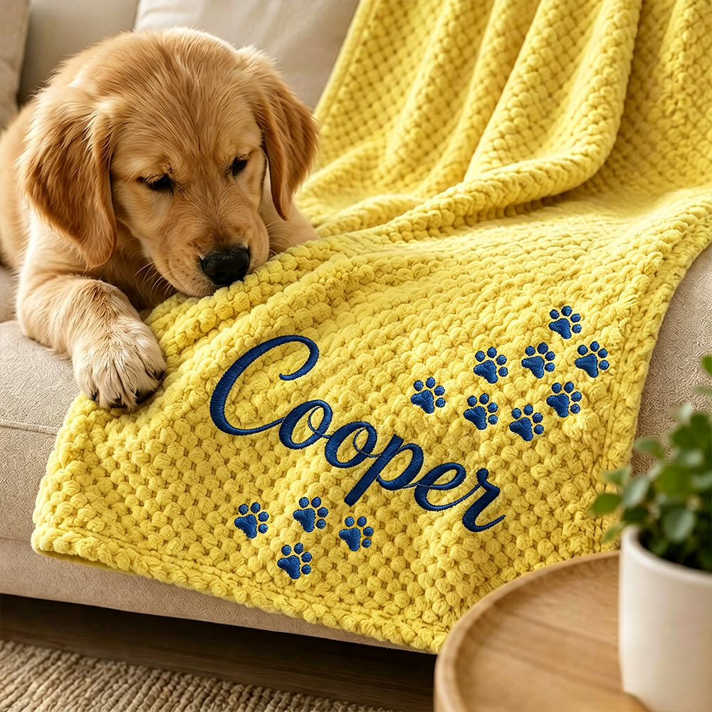 Personalized Embroidered Puppy Blanket with Name & Paw Print | BKPet583