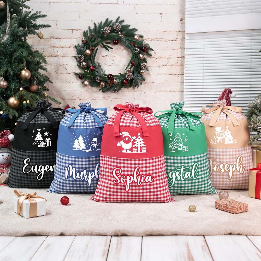 Personalized Christmas Custom Name Plaid Gift Bag | MCGift397
