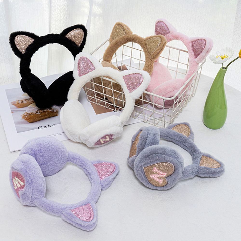 Personalized Kids Pearl Patch Warm Cat Ears Earmuffs | CWToy92