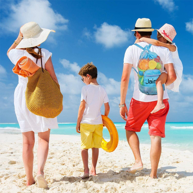 Personalized Portable Mesh Beach Foldable Drawstring Storage Bag | CWBeach95