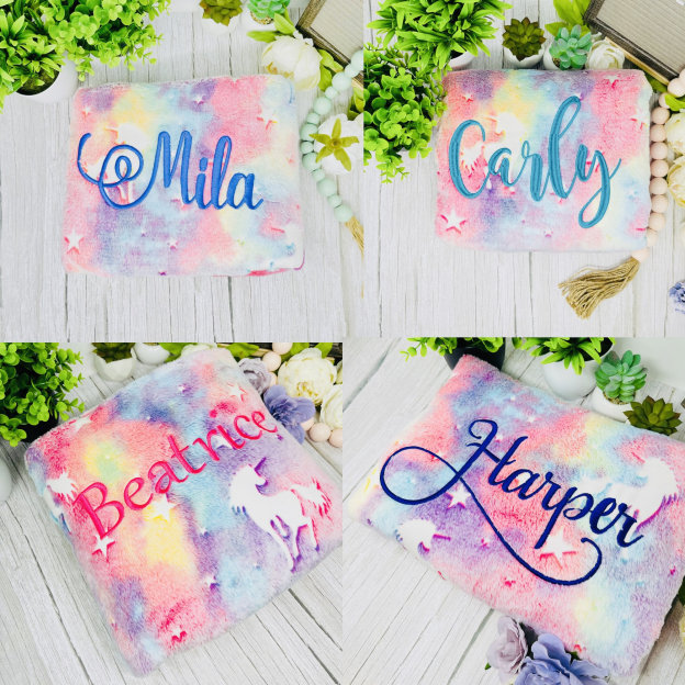 Personalized Embroidered Glow in the Dark Unicorn Blanket | BKKid112