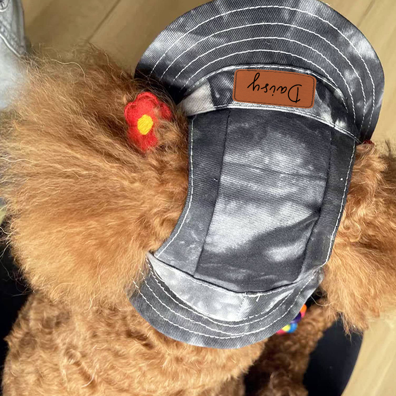 Personalized Leather Patch Pet Sun Hat with Ear Holes | BKPet68