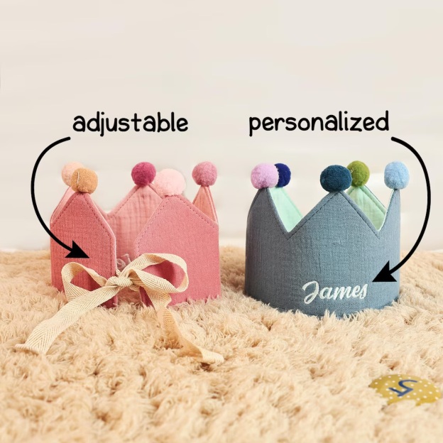 Personalized Hand Embroidered Baby First Birthday Crown | CWBaby210