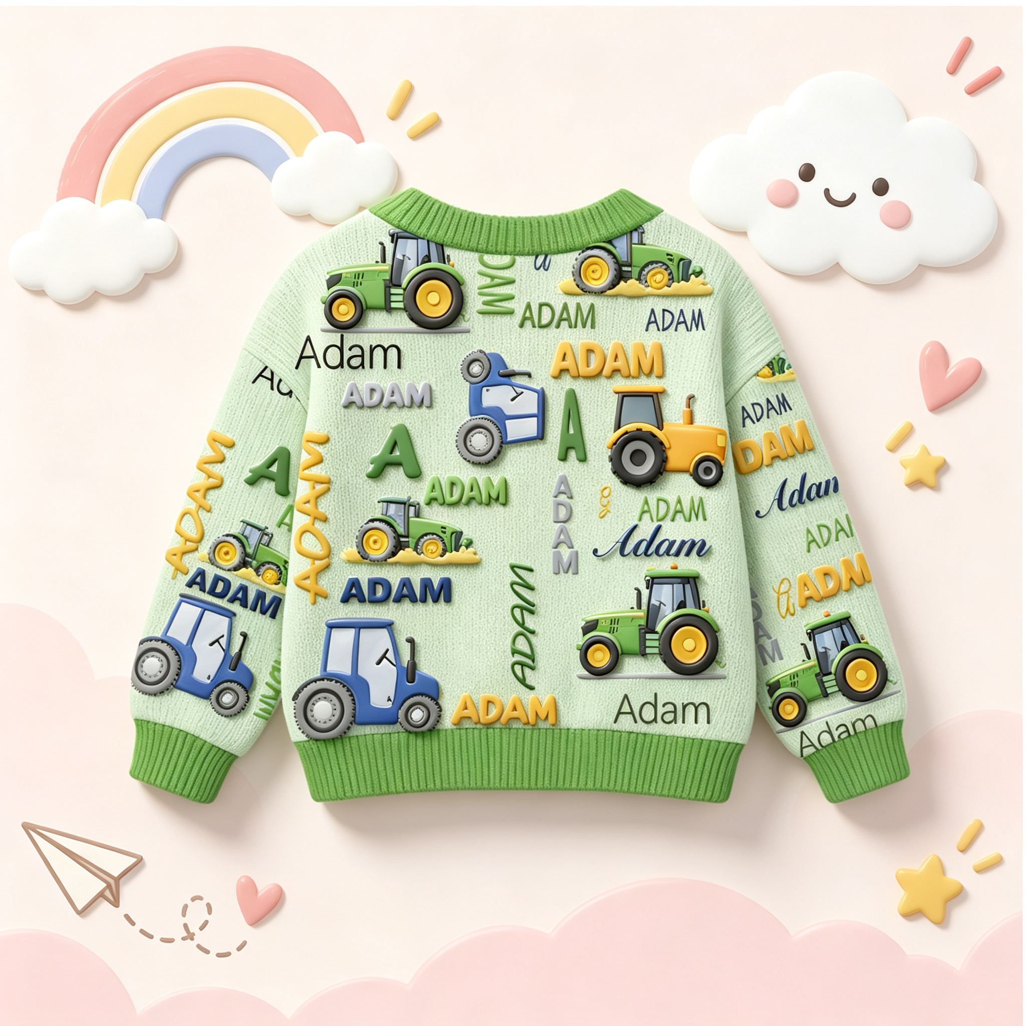 Personalized Lovely Kids Tractor Knit Sweater | CWSweater28