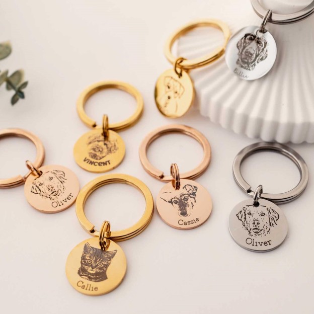 Personalized Engraved Pet Portrait Keychain | BKPet83