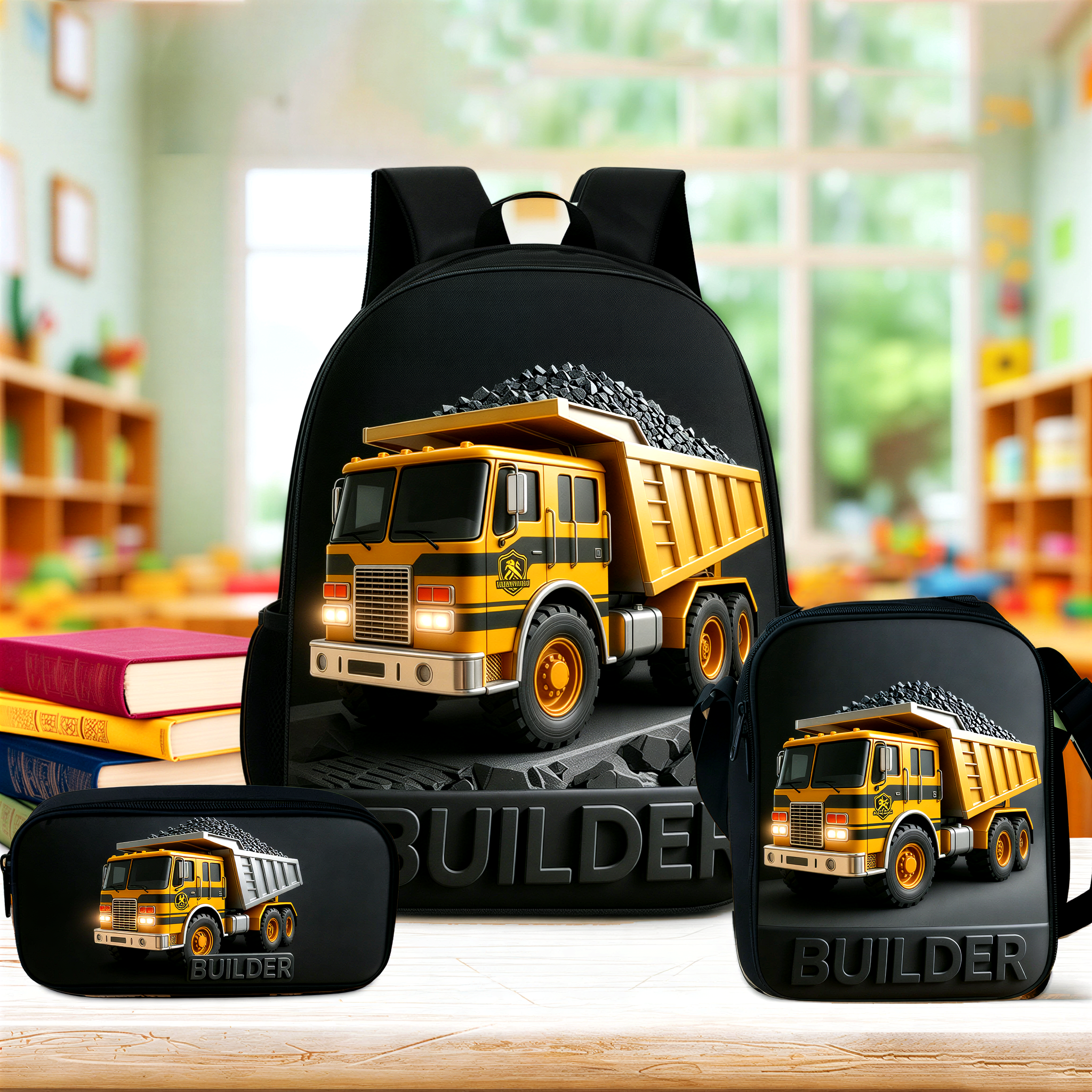 Personalized Kid Construction Vehicle Backpack Set | CWPack364