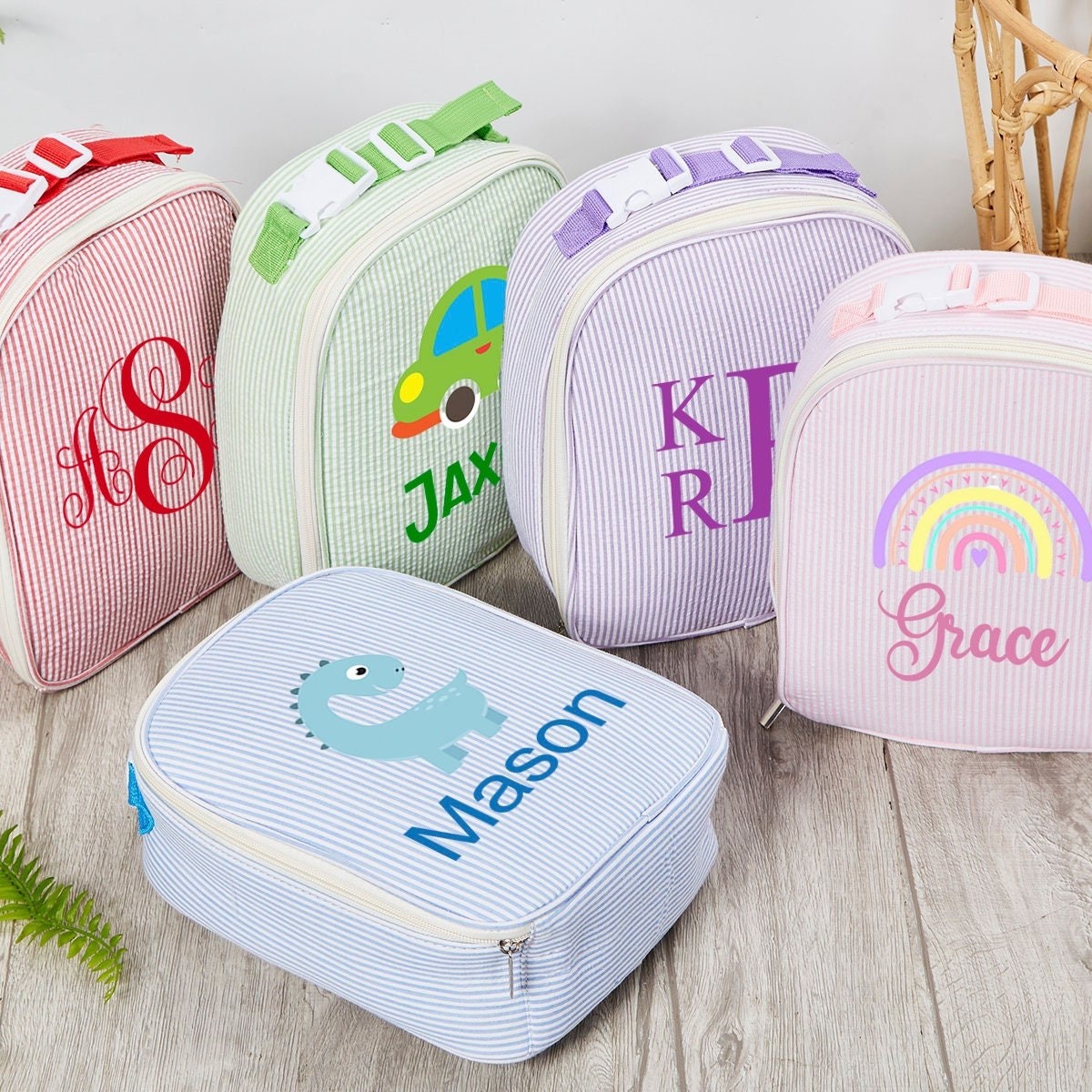 Personalized Cute Pattern Kids Seersucker Lunch Bag