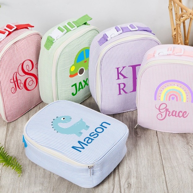Personalized Cute Pattern Kids Seersucker Lunch Bag
