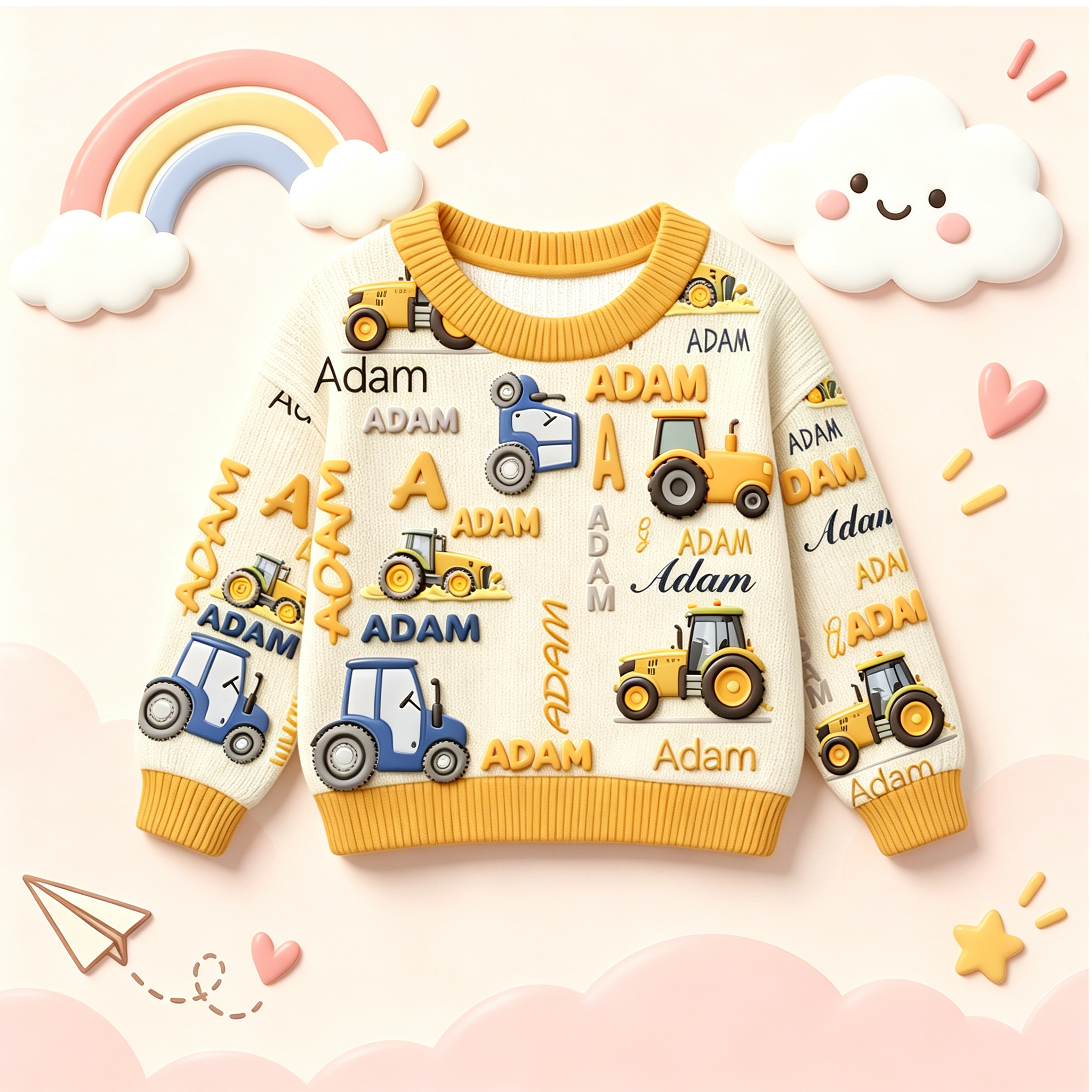 Personalized Lovely Kids Tractor Knit Sweater | CWSweater28