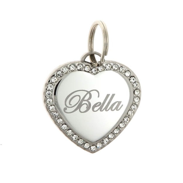 Personalized Heart Shape with Clear Rhinestones Pet Tag | BKPet84