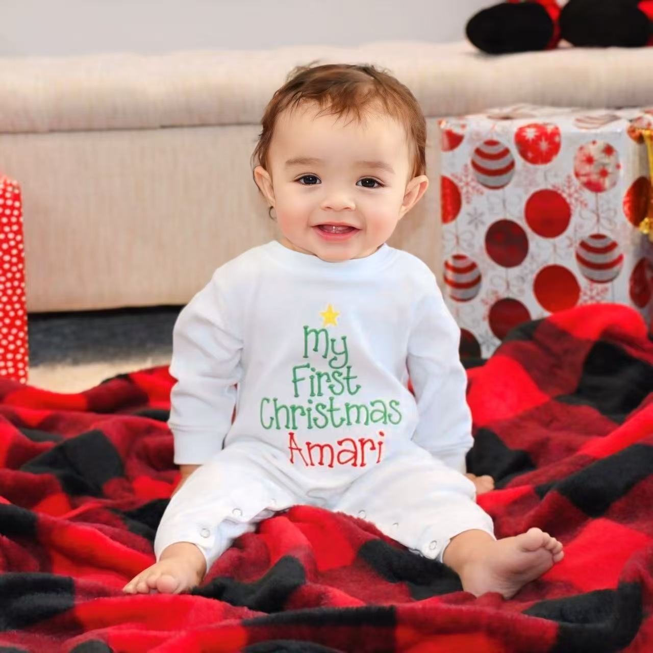 Personalized Embroidery Baby 1st Christmas Romper | MCGift215