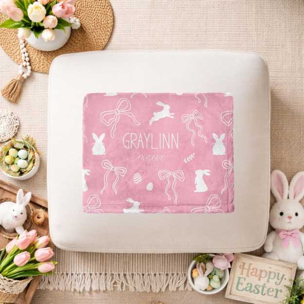 Personalized Bunny Bows Baby Easter Swaddle | BBBlanket36