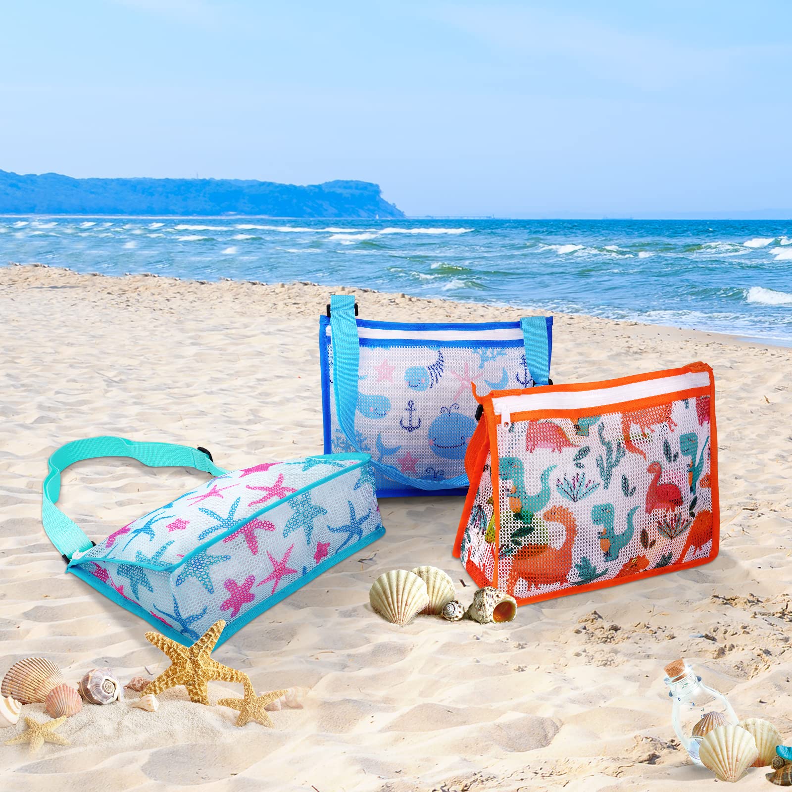 Personalized Embroidery Seashell Zipper Mesh Beach Bag | CWBeach112