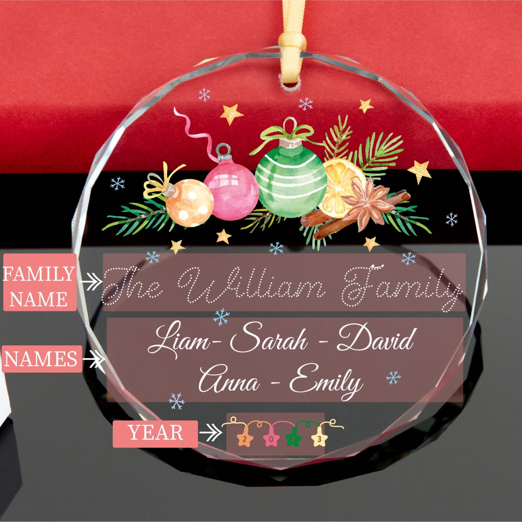 Personalized Glass Family Christmas Ornaments | CWGlass11