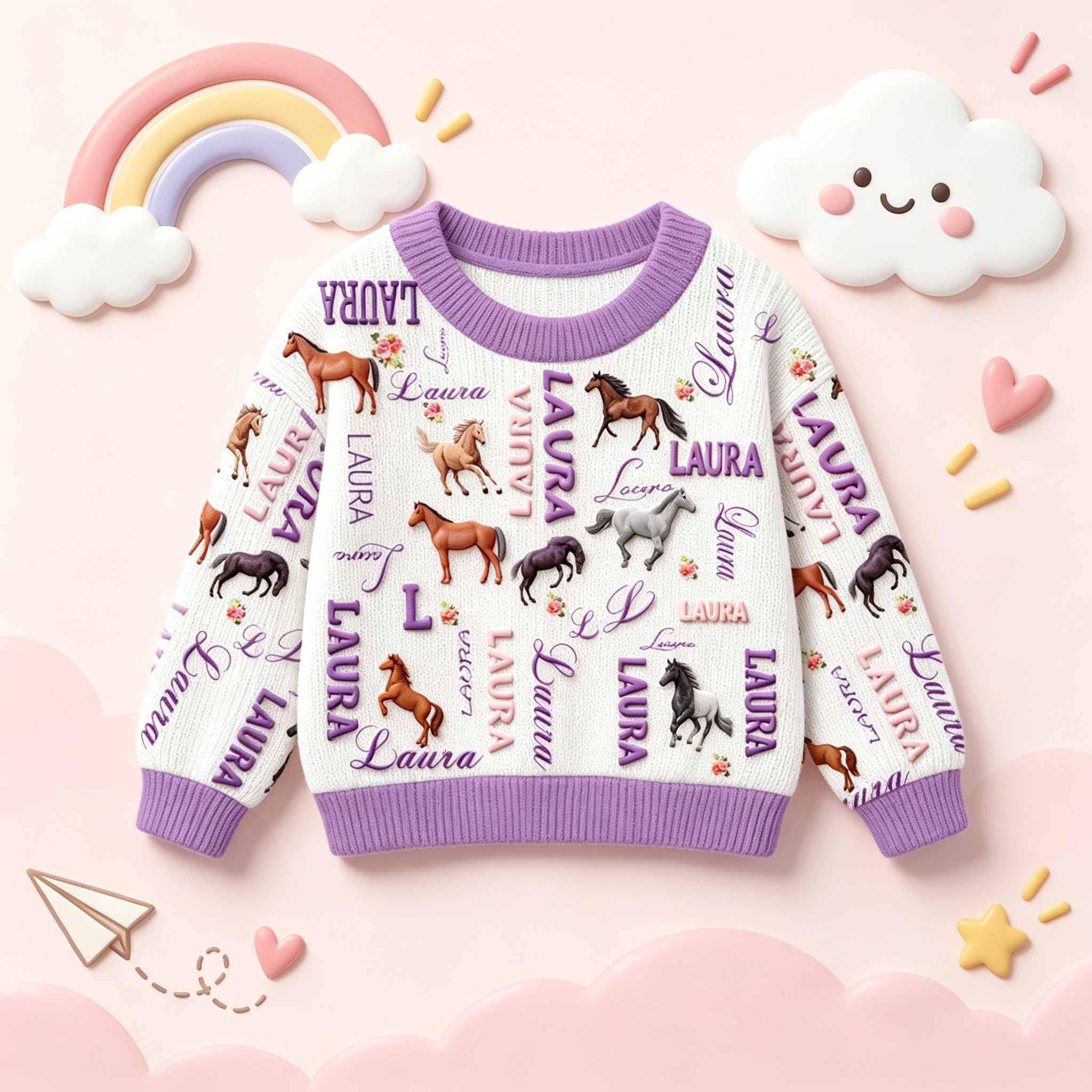Personalized Lovely Kids Horse Knit Sweater | CWSweater27