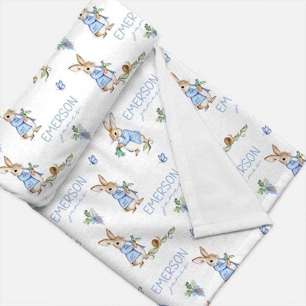 Personalized Bunny Bows Baby Easter Swaddle | BBBlanket37