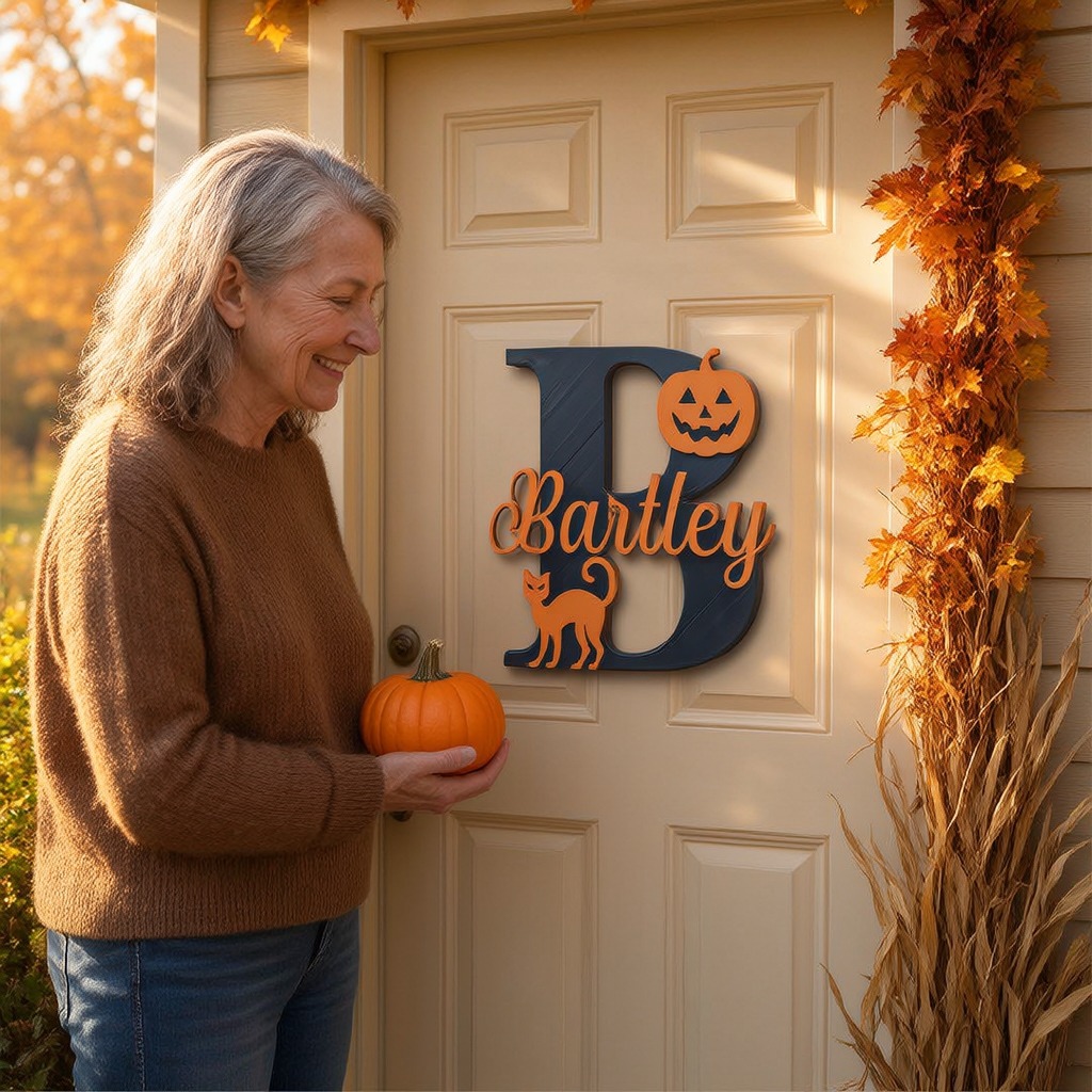Personalized Halloween Monogram Door Decoration Name Sign | CWHalloween81