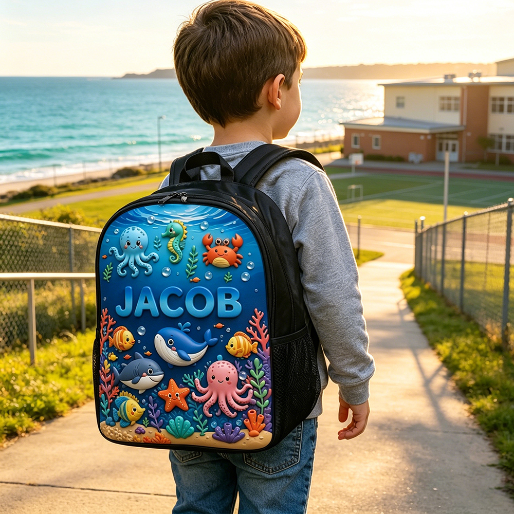 Personalized Kid Adorable Ocean Animals Backpack Set | CWPack383