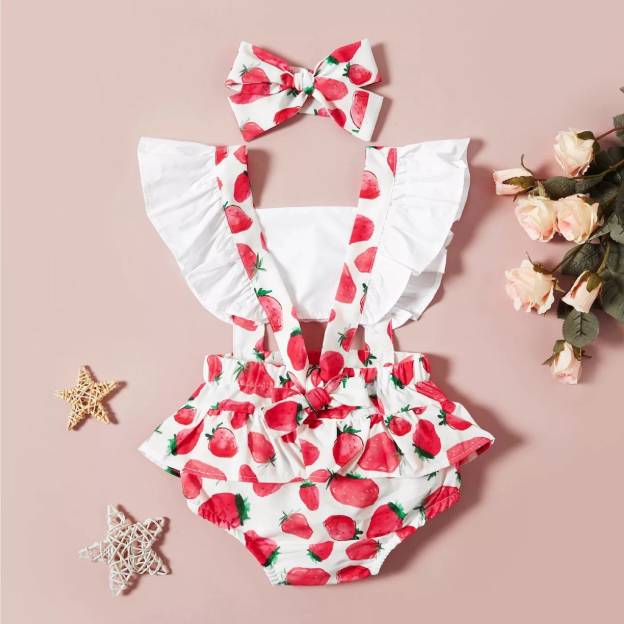 Personalised Baby Girl Strawberry / Watermelon Outfit Set | CWBaby218