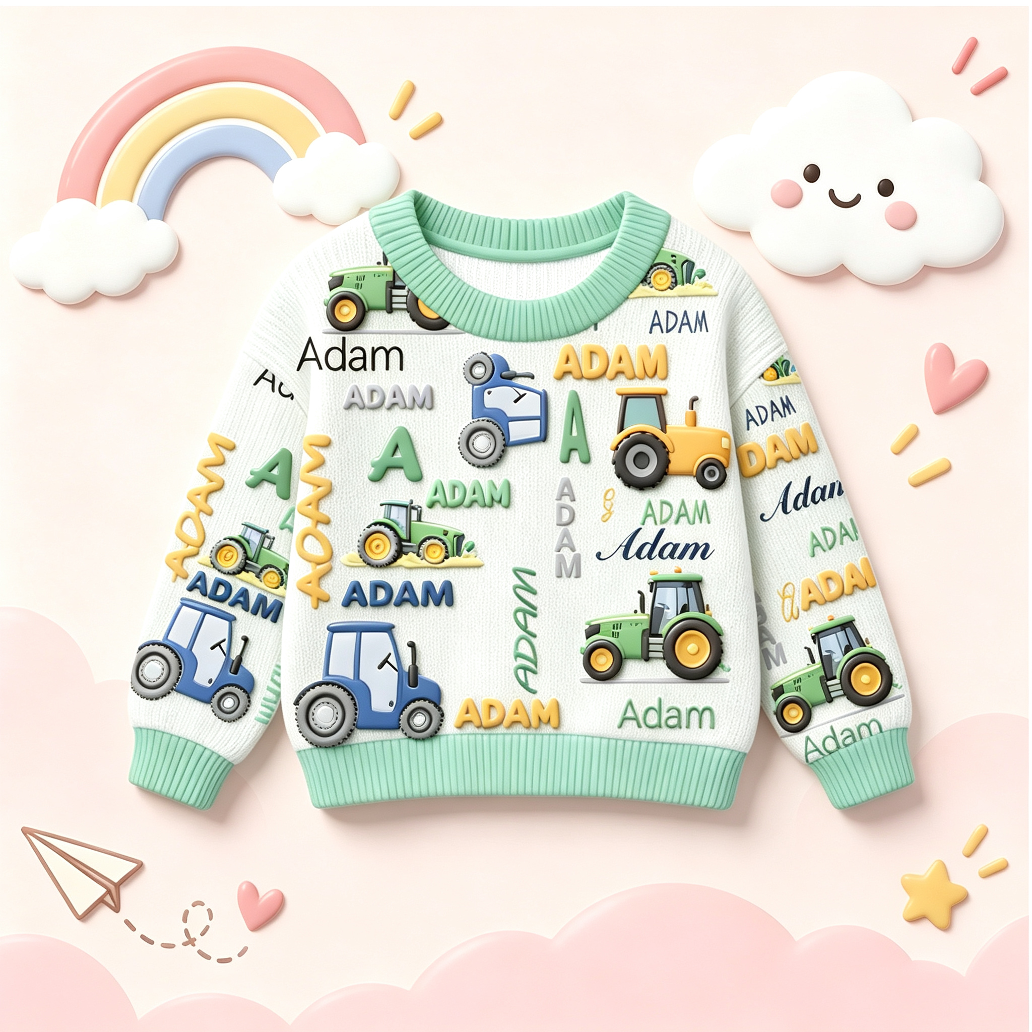 Personalized Lovely Kids Tractor Knit Sweater | CWSweater28