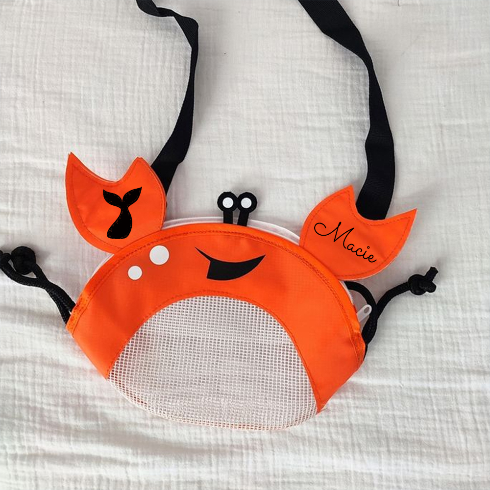 Personalized Crab Seashell Zipper Mesh Beach Bag | CWBeach111