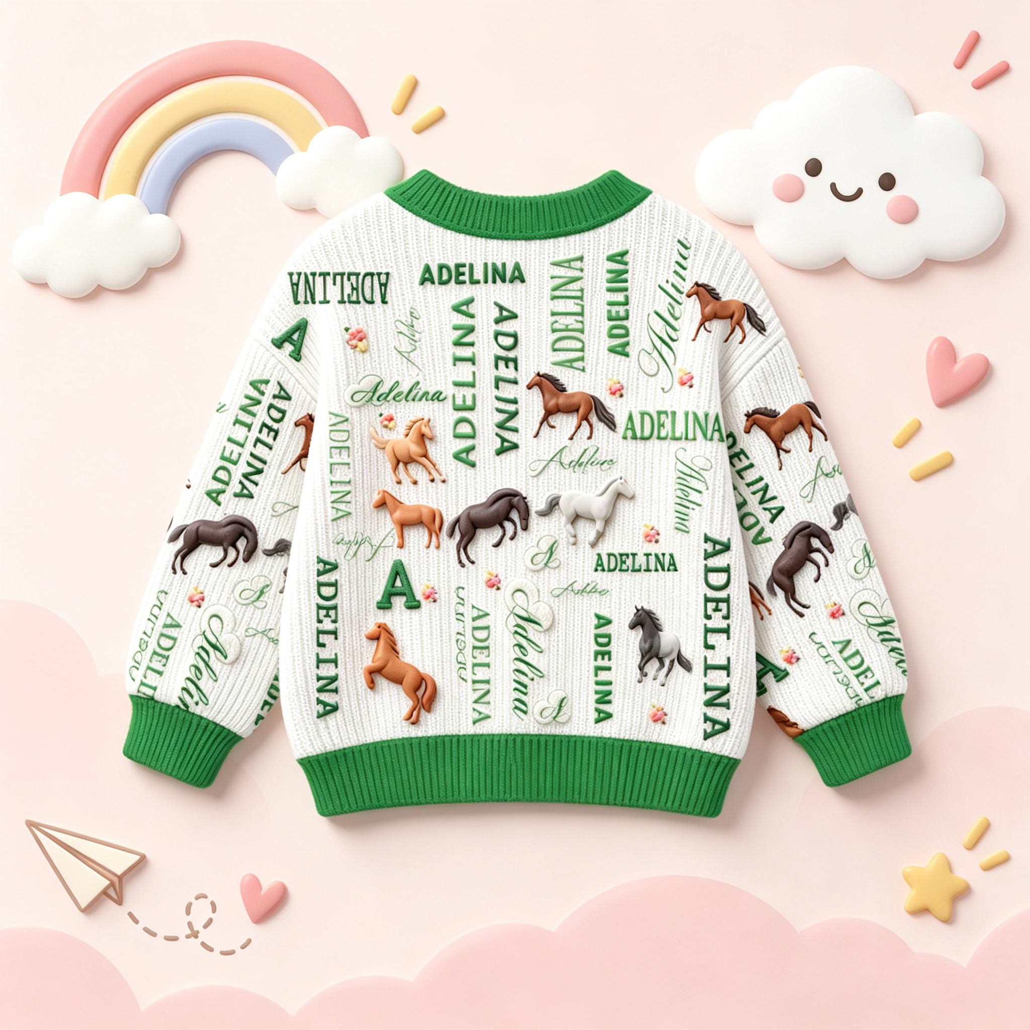 Personalized Lovely Kids Horse Knit Sweater | CWSweater27
