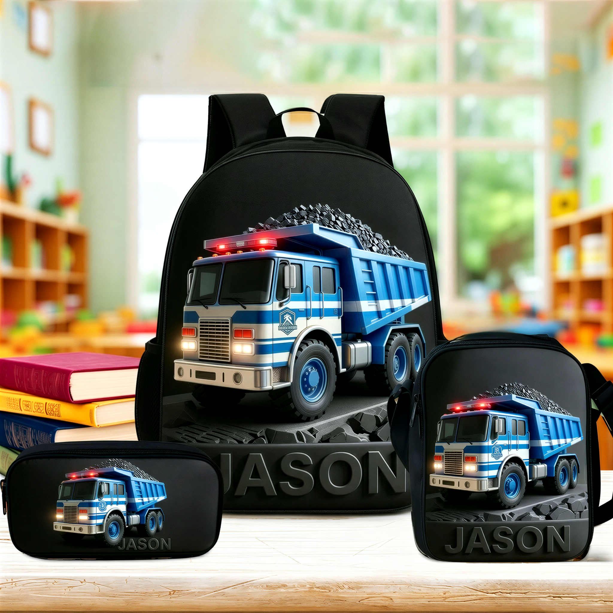 Personalized Kid Construction Vehicle Backpack Set | CWPack364