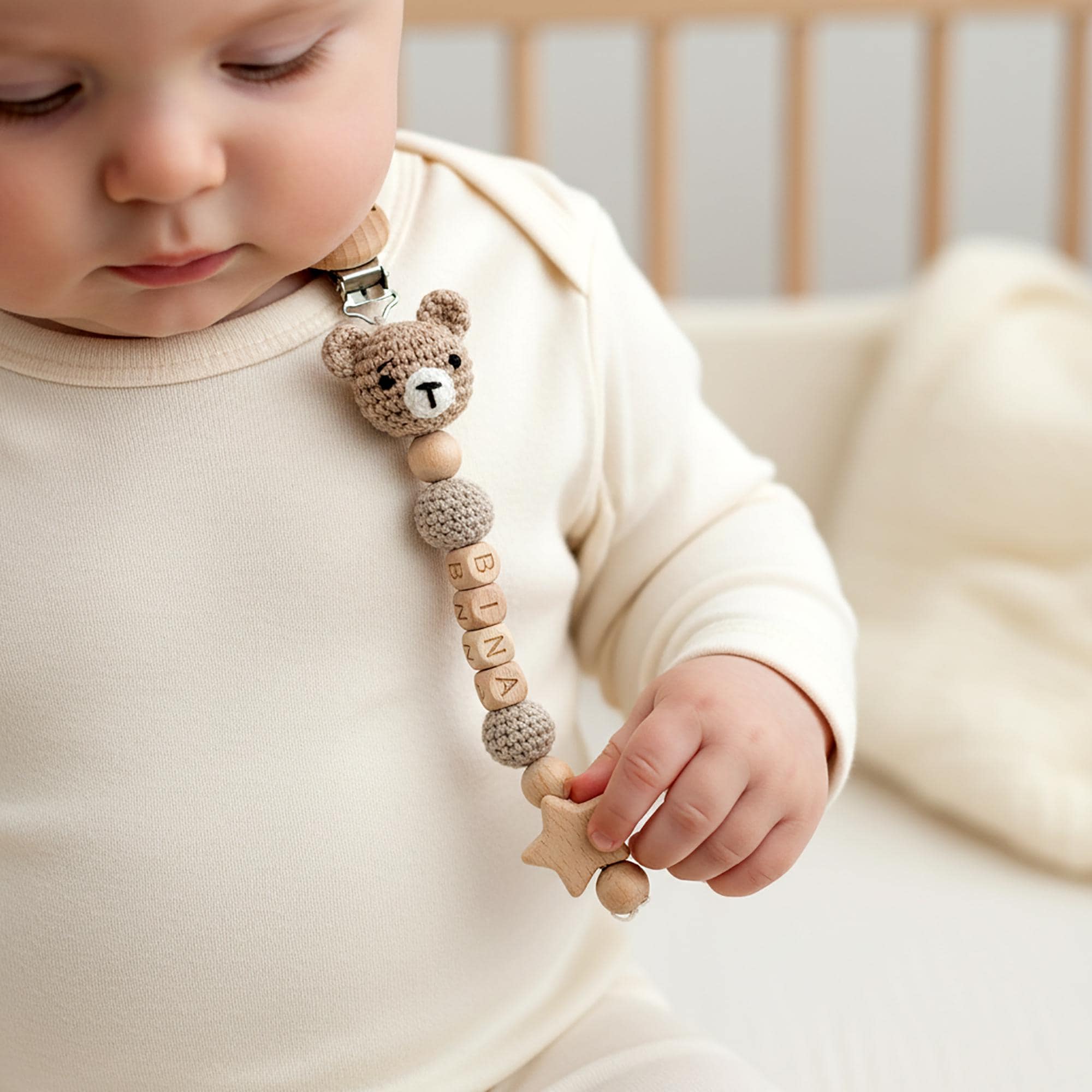 Personalized Baby Pacifier Crocheted Animal Clip | CWToy148