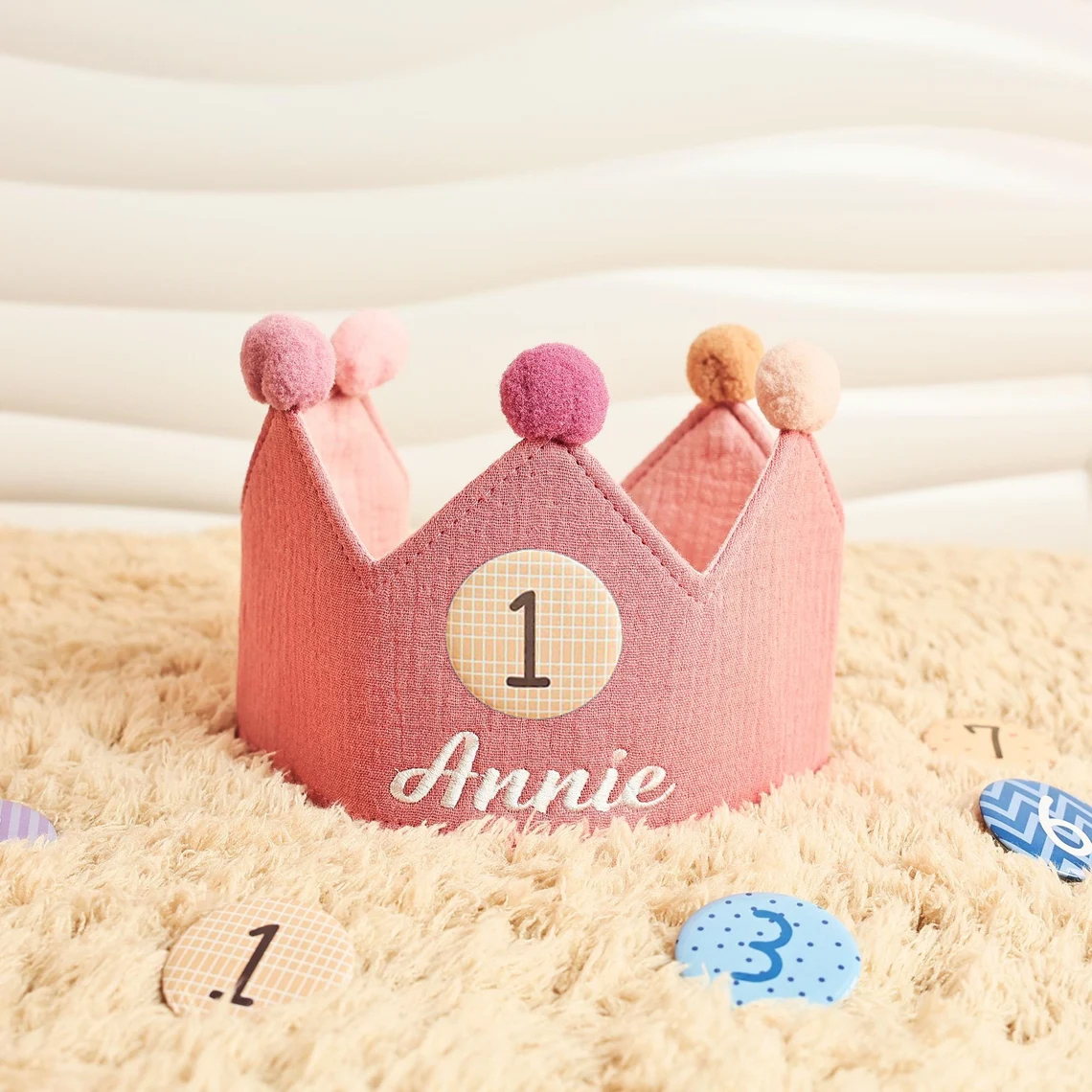 Personalized Hand Embroidered Baby First Birthday Crown | CWBaby210