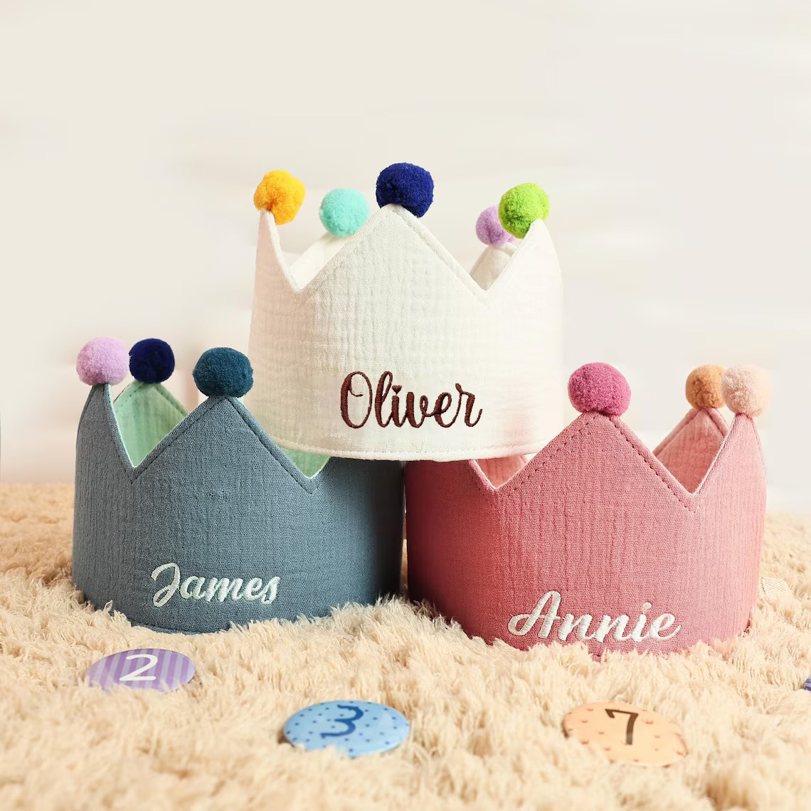 Personalized Hand Embroidered Baby First Birthday Crown | CWBaby210