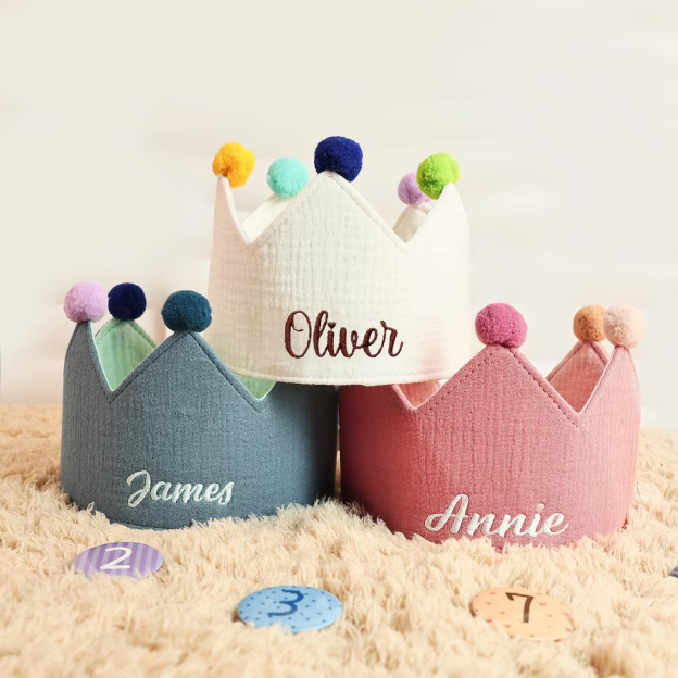 Personalized Hand Embroidered Baby First Birthday Crown | CWBaby210
