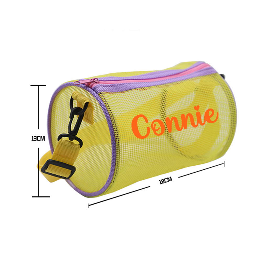 Personalized Cylinder Seashell Zipper Mesh Beach Bag | CWBeach165