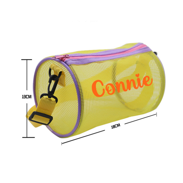 Personalized Cylinder Seashell Zipper Mesh Beach Bag | CWBeach165