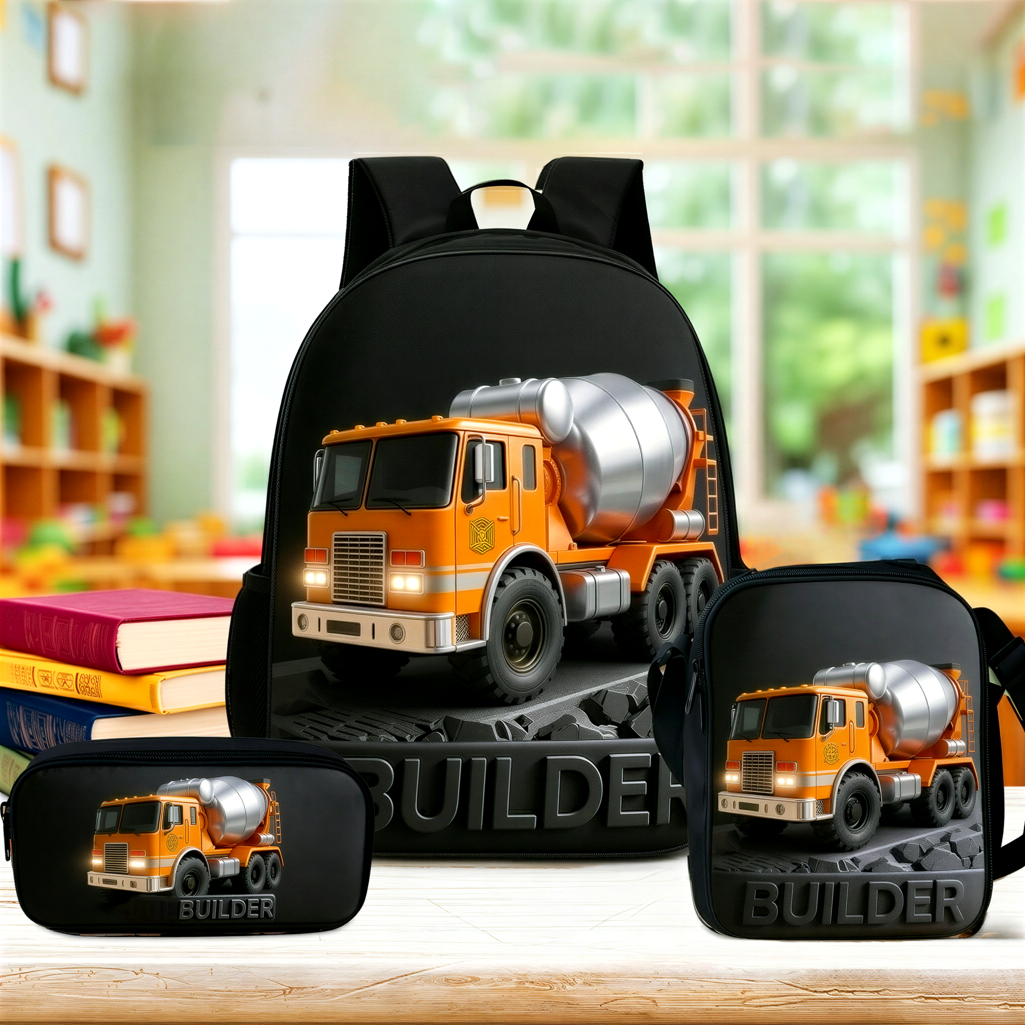 Personalized Kid Construction Vehicle Backpack Set | CWPack364