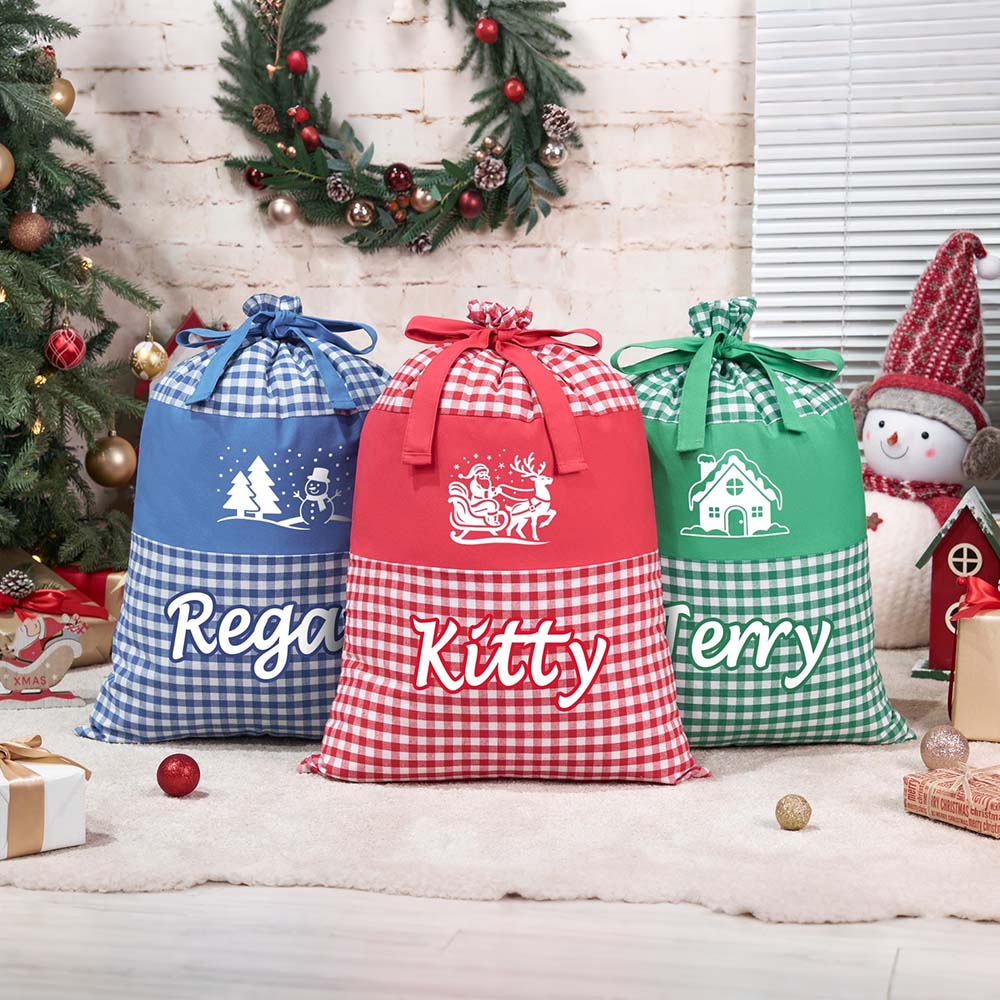 Personalized Christmas Custom Name Plaid Gift Bag | MCGift397