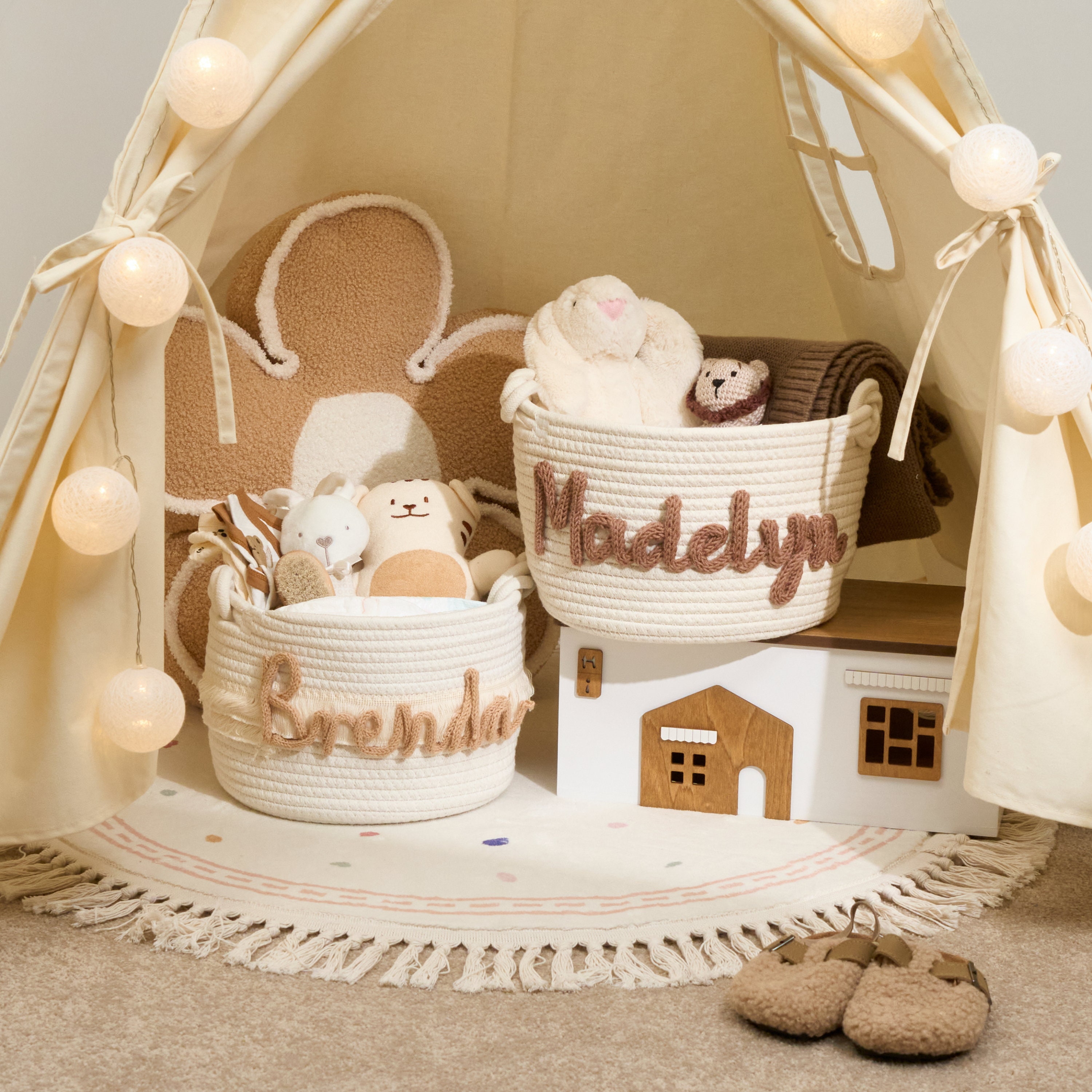 Personalized Knitted Wire Name Cotton Rope Basket | CWBaby91