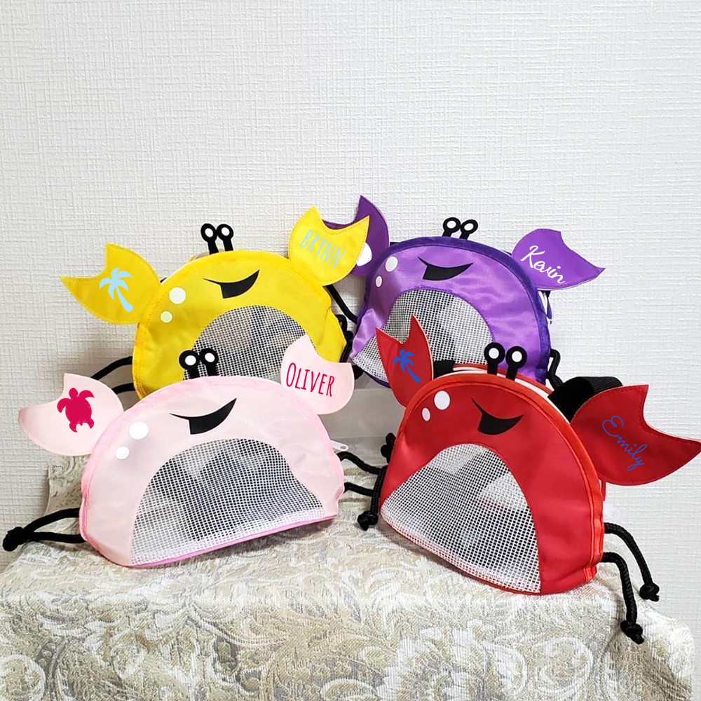 Personalized Crab Seashell Zipper Mesh Beach Bag | CWBeach111