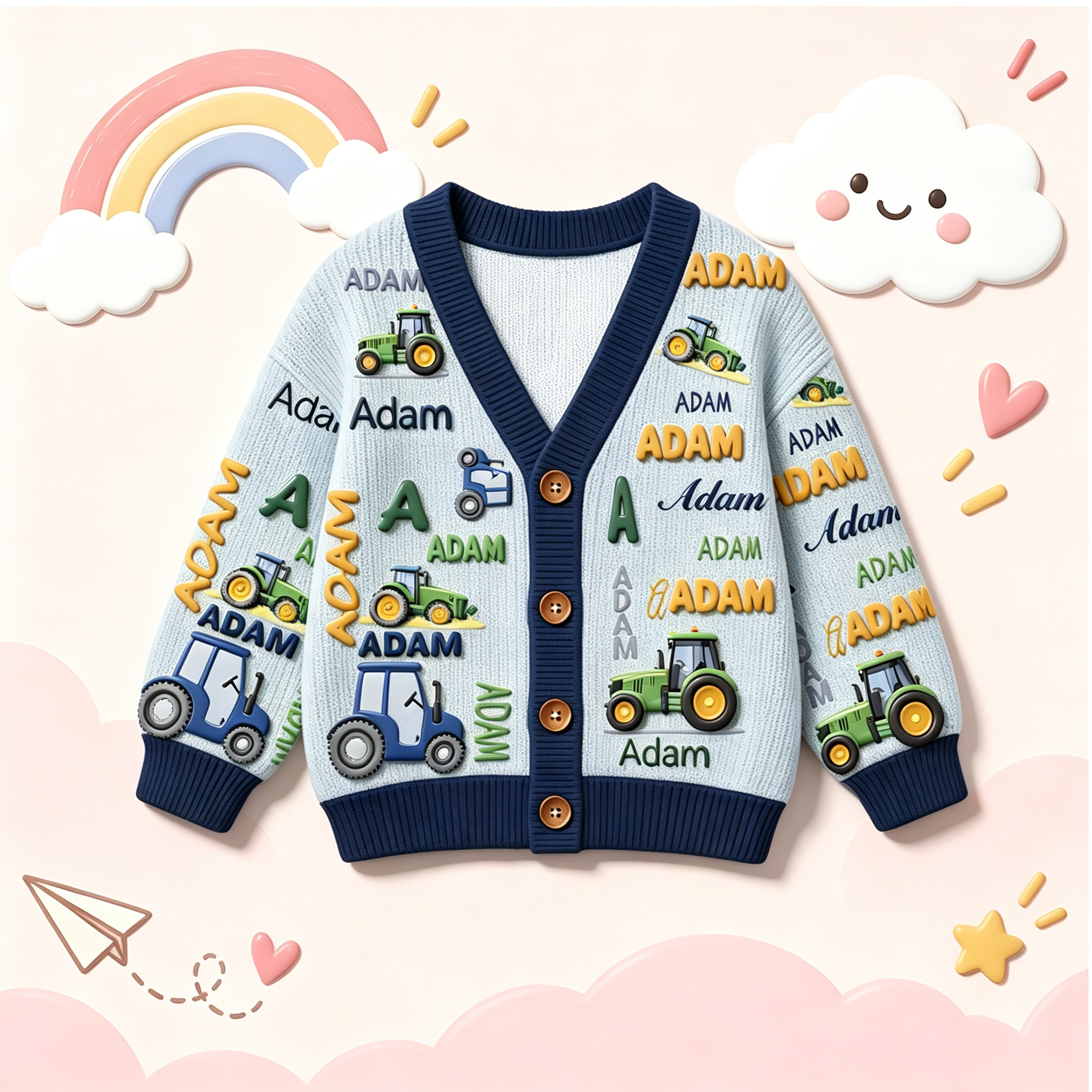 Personalized Lovely Kids Tractor Knit Sweater | CWSweater28