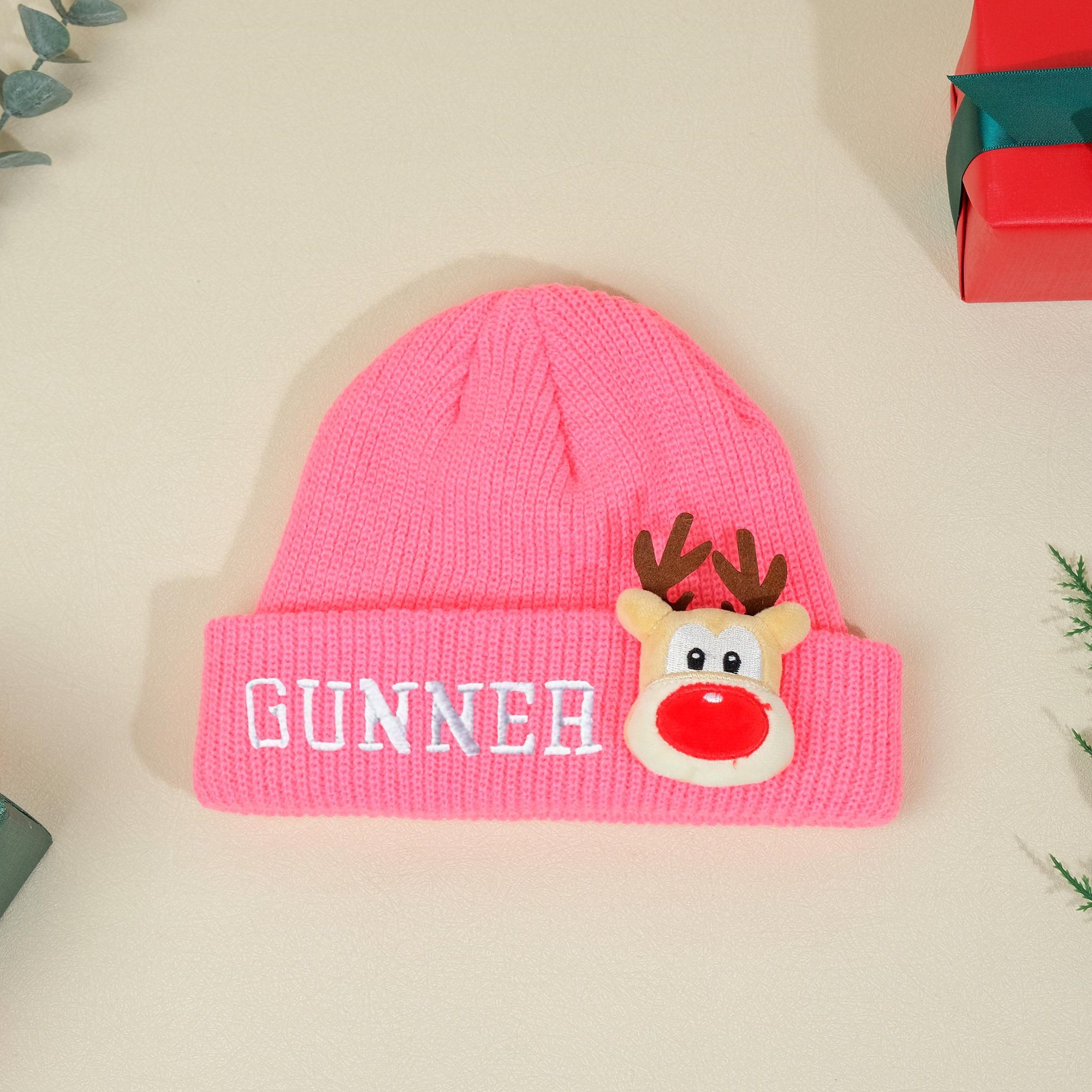 Personalized Embroided Christmas Reindeer Color Beanie | HSKid51