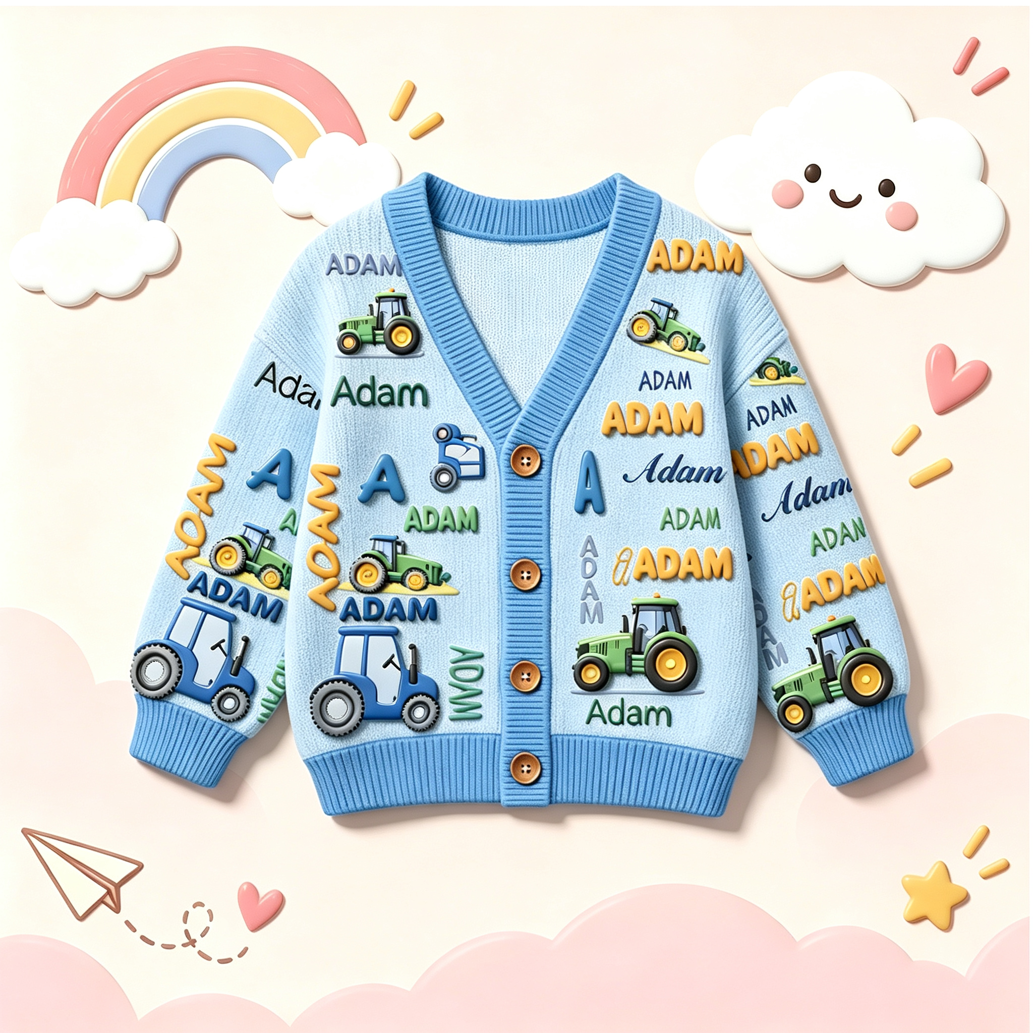 Personalized Lovely Kids Tractor Knit Sweater | CWSweater28