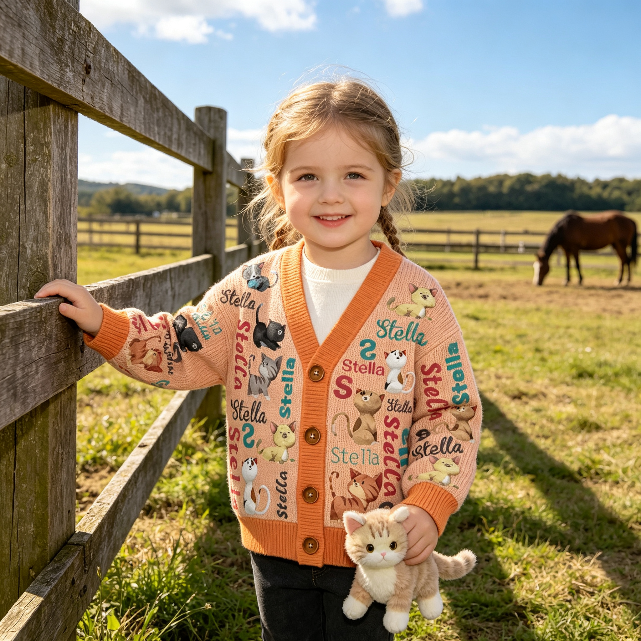 Personalized Lovely Kids Cute Kitten Knit Sweater | CWSweater16