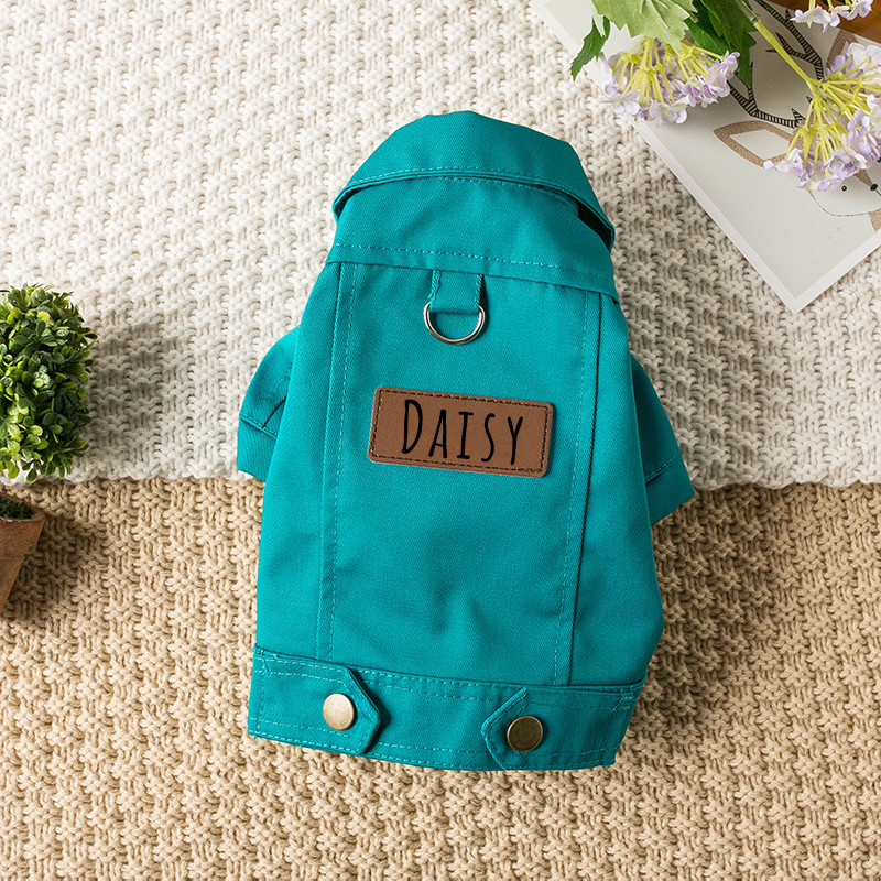 Personalized Leather Patch Pets Color Denim Jacket | BKPet52